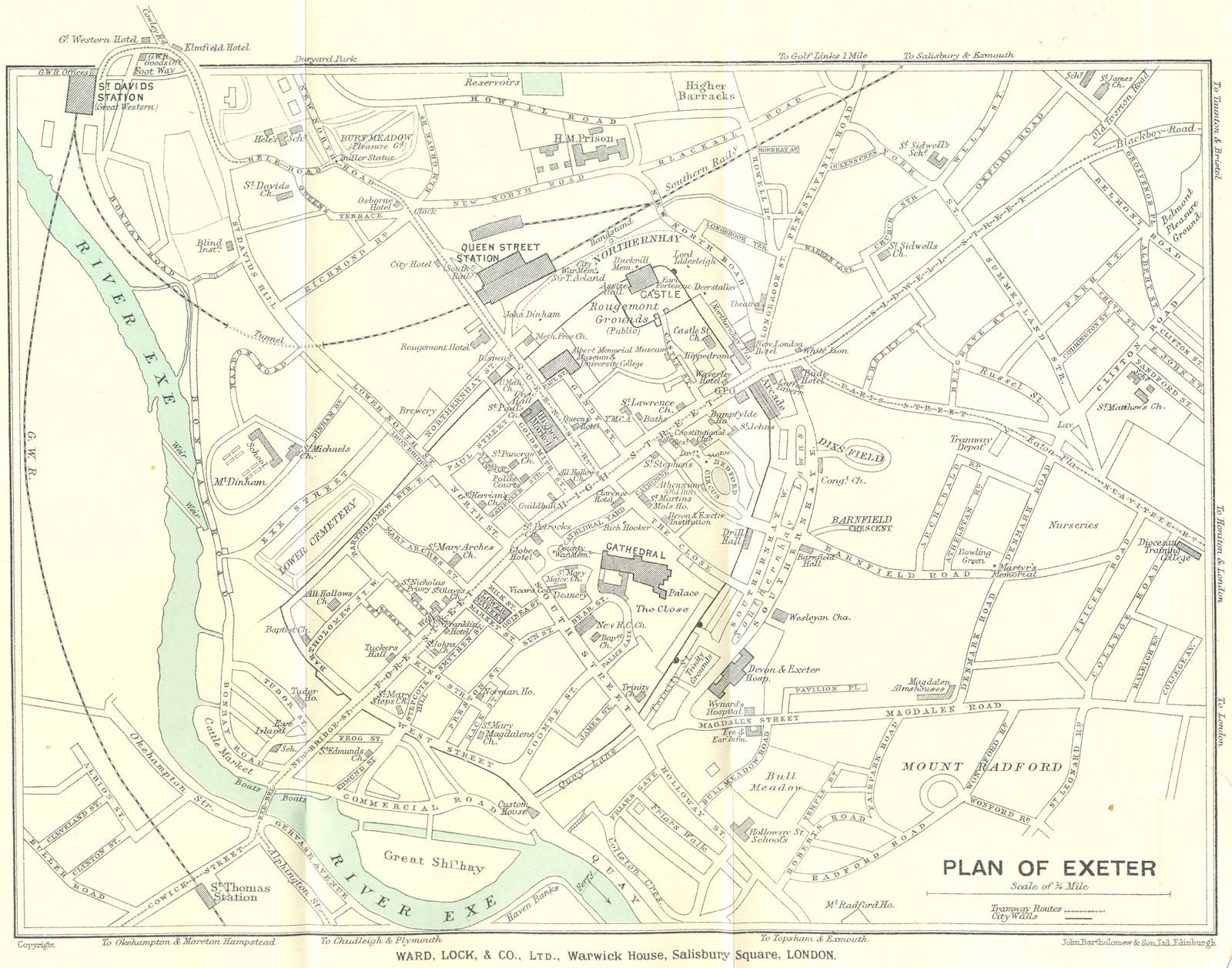 EXETER vintage town/city plan. Devon. WARD LOCK 1929 old vintage map chart